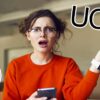 Confused woman with ucas logo