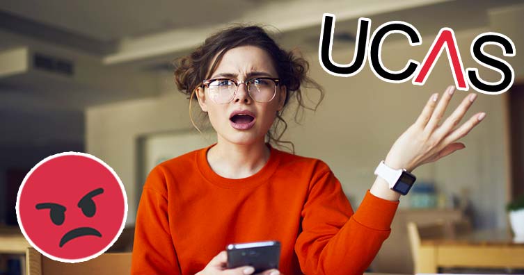 Confused woman with ucas logo