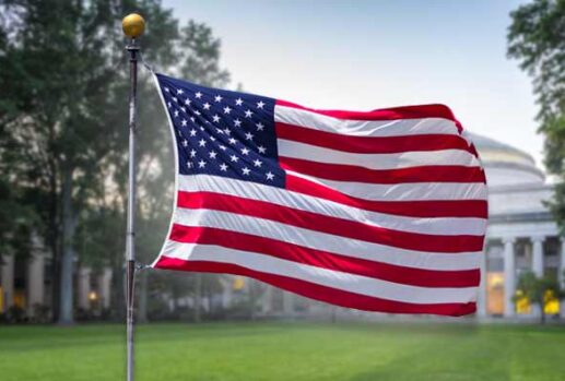 USA flag in front of MIT