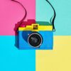 camera against squares of colour
