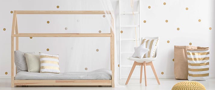 wall decal gold dots in a minimalist room