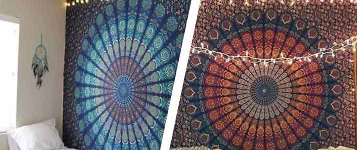 wall tapestry in blue and red