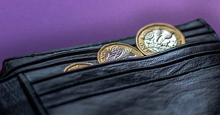 Wallet and pound coins