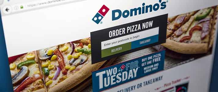 Domino's website on computer screen