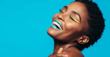 woman with colourful makeup