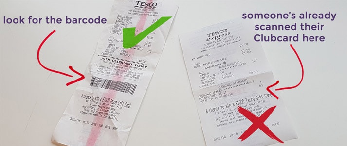 two receipts from Tesco